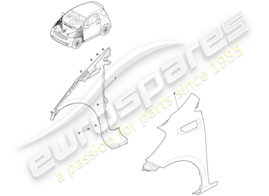 aston martin cygnet (2012) diagramma delle parti dei parafanghi anteriori