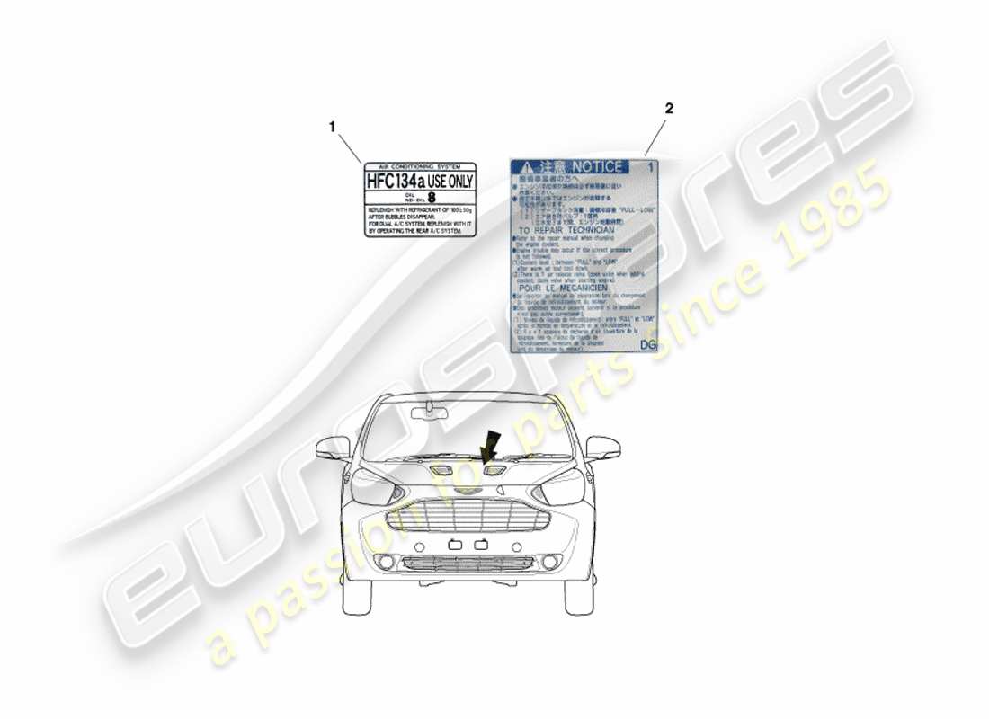 aston martin cygnet (2012) etichette sottocofano diagramma delle parti