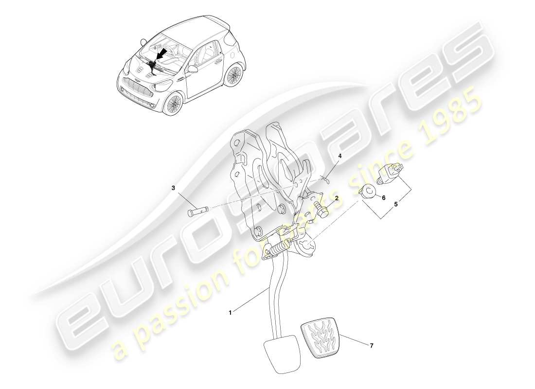 aston martin cygnet (2012) pedaliera, manuale diagramma delle parti