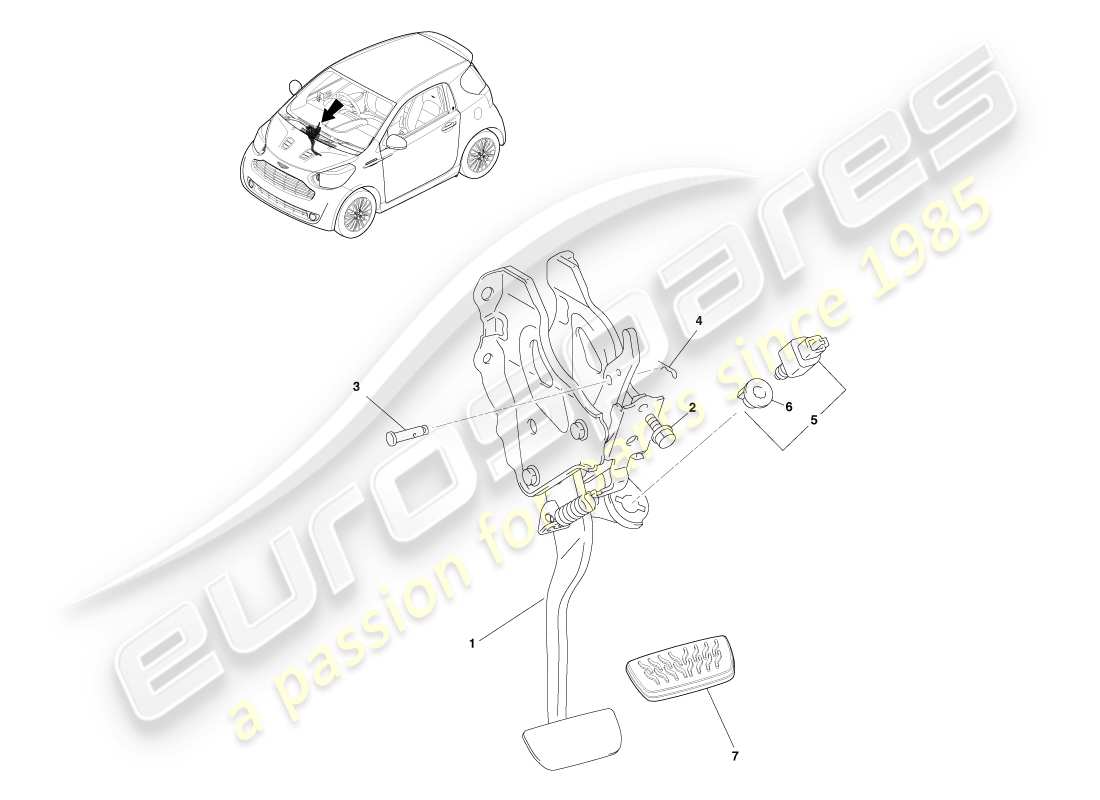 aston martin cygnet (2012) pedaliera, automatica diagramma delle parti