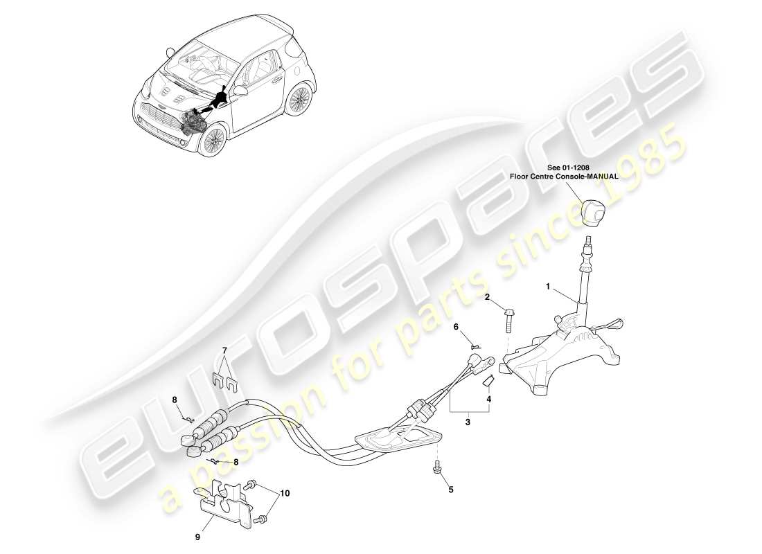 aston martin cygnet (2012) seleziona ingranaggio meccanico, manuale diagramma delle parti