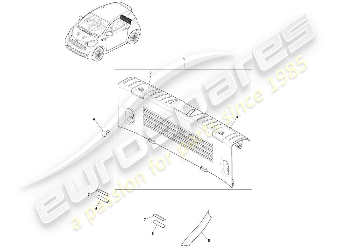 aston martin cygnet (2012) rivestimento del vano di carico diagramma delle parti