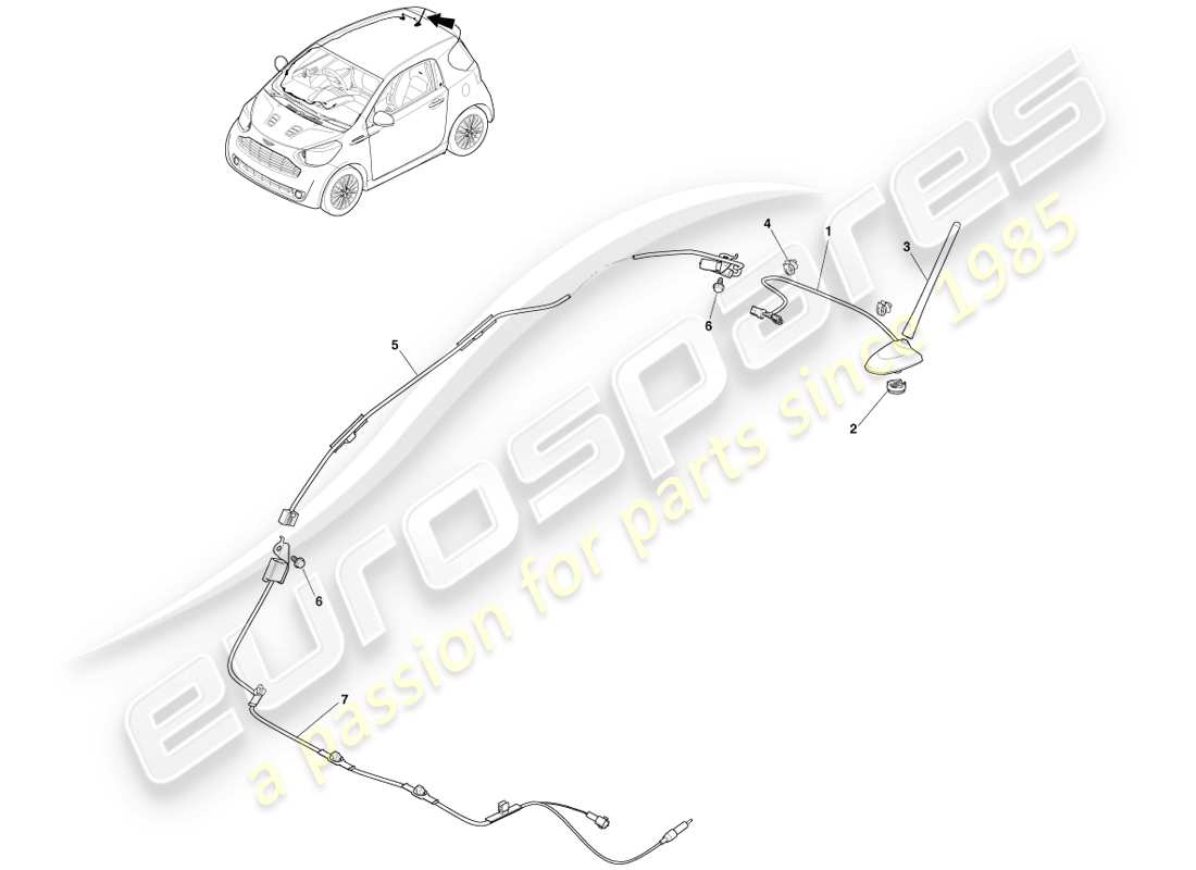 aston martin cygnet (2012) antenna e cavi diagramma delle parti