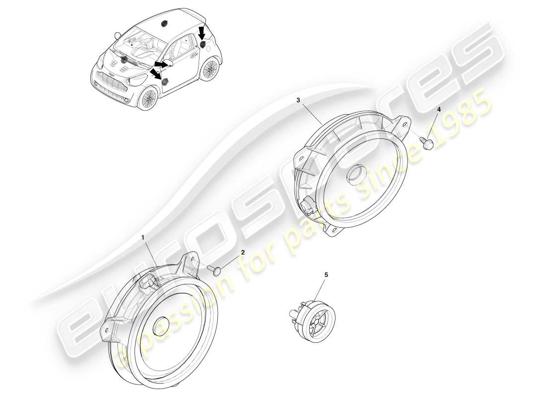 aston martin cygnet (2012) altoparlanti diagramma delle parti