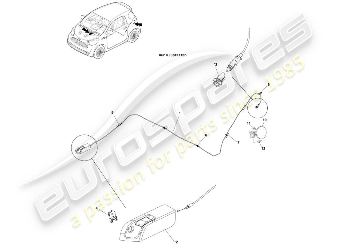 aston martin cygnet (2012) meccanismo di rifornimento del carburante diagramma delle parti
