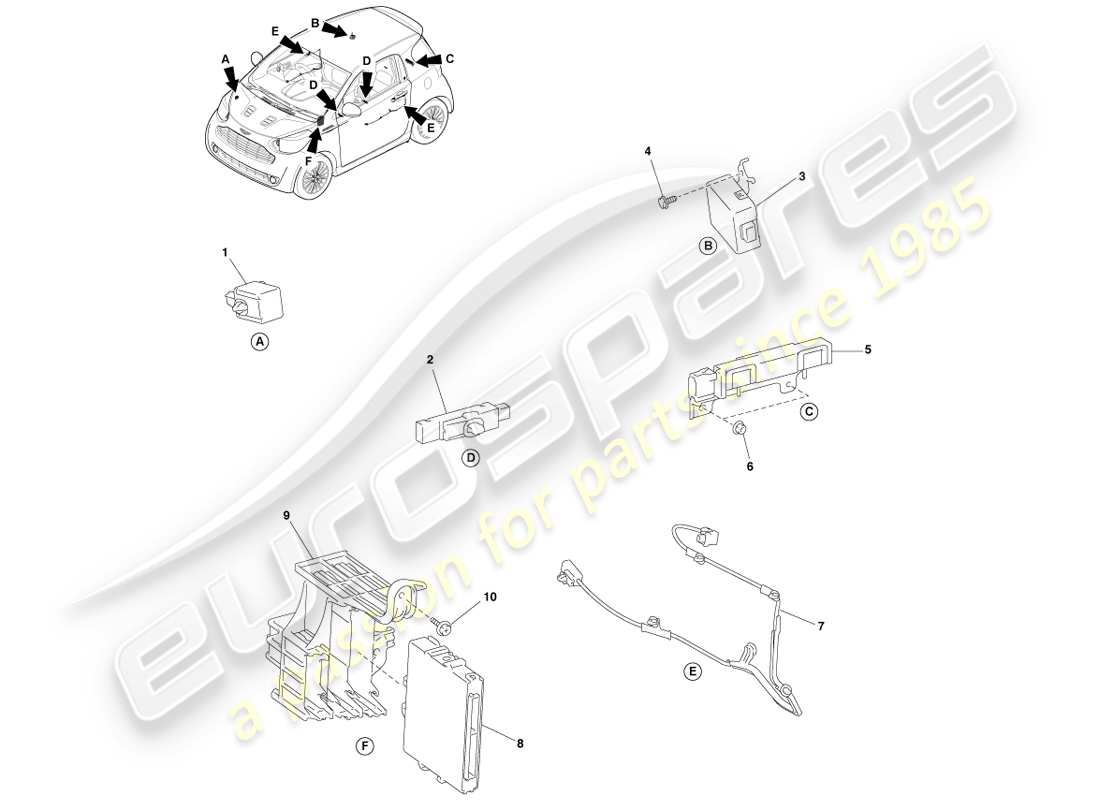 aston martin cygnet (2012) serratura senza fili diagramma delle parti