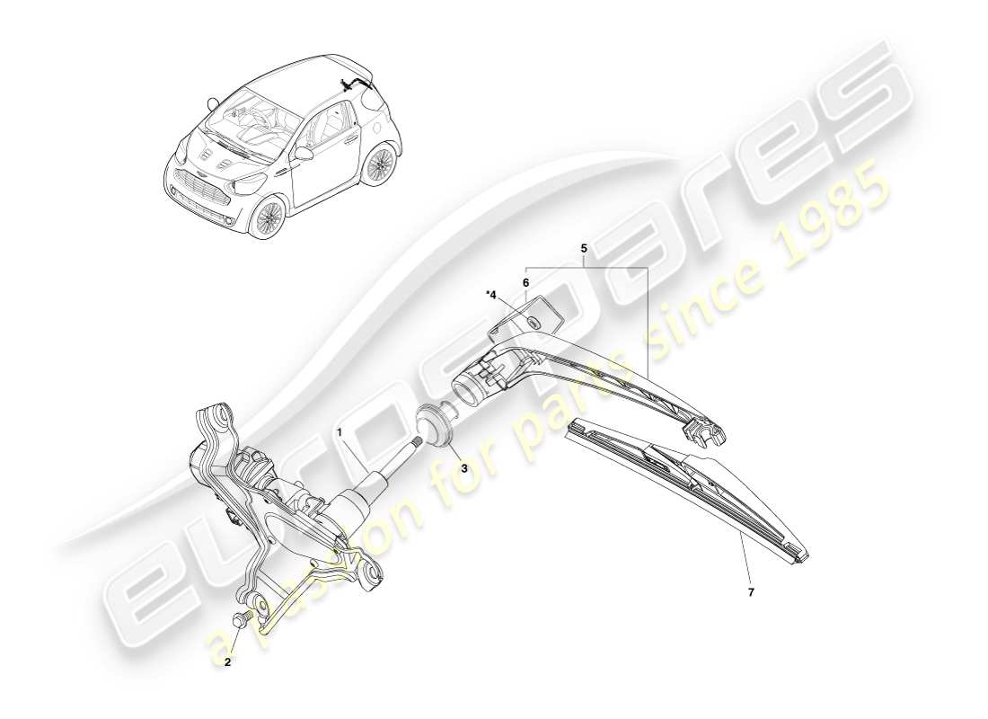 aston martin cygnet (2012) complessivo tergicristallo posteriore diagramma delle parti
