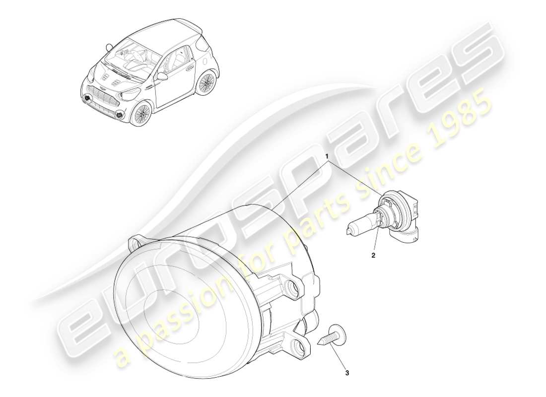 aston martin cygnet (2012) diagramma delle parti delle luci anteriori supplementari