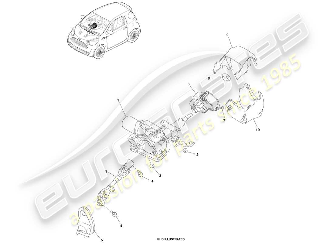 aston martin cygnet (2012) montaggio piantone sterzo diagramma delle parti