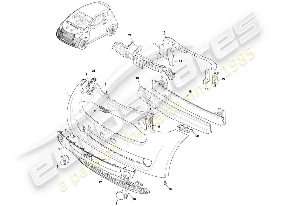 aston martin cygnet (2012) gruppo paraurti anteriore diagramma delle parti