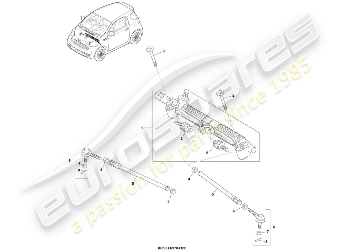 aston martin cygnet (2012) montaggio cremagliera sterzo diagramma delle parti