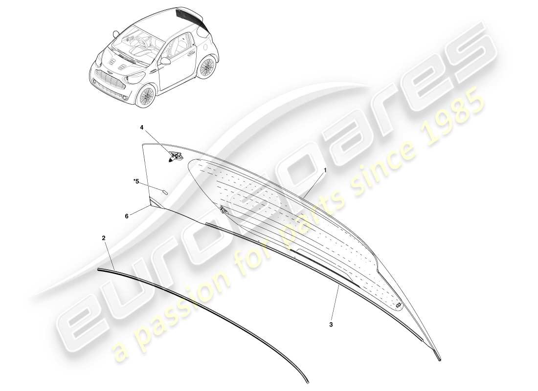aston martin cygnet (2012) gruppo vetro posteriore diagramma delle parti