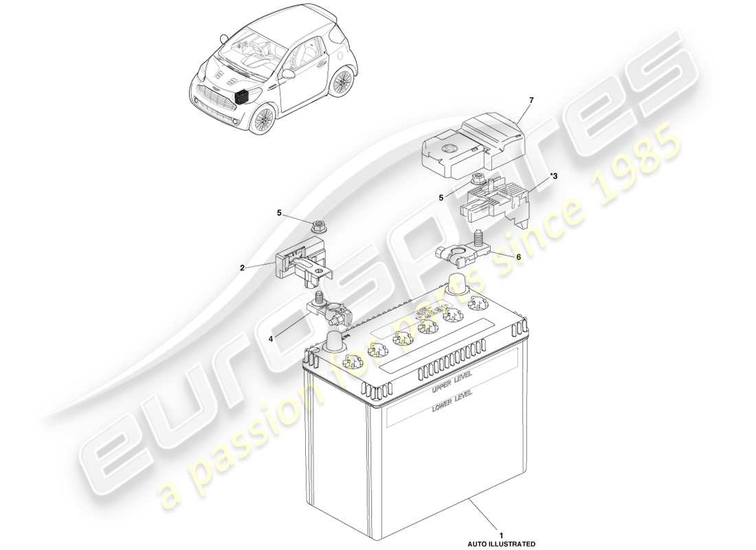 aston martin cygnet (2012) gestione della batteria diagramma delle parti