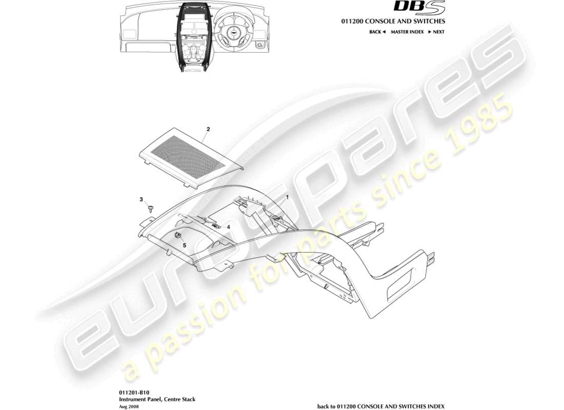 aston martin dbs (2013) diagramma delle parti della pila centrale