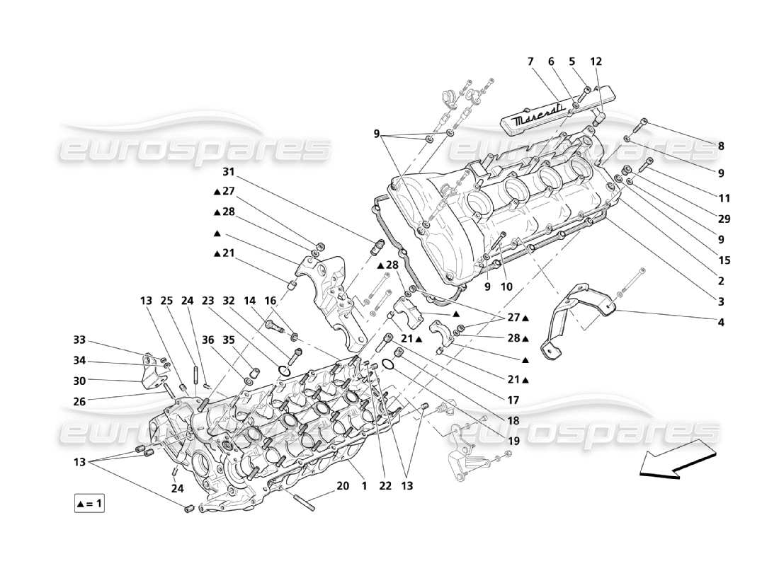 maserati qtp. (2003) 4.2 diagramma delle parti della testata del cilindro sinistra