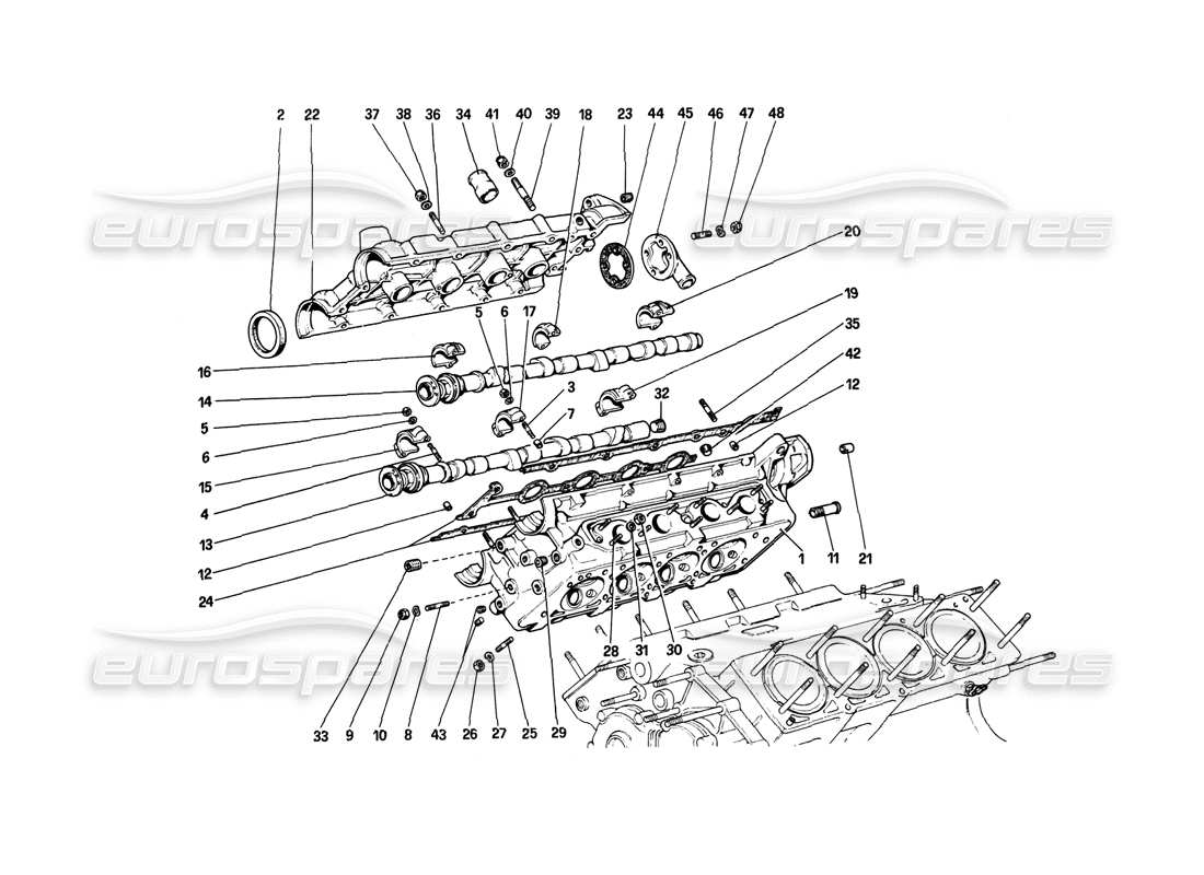 ferrari mondial 8 (1981) diagramma delle parti della testata (destra).