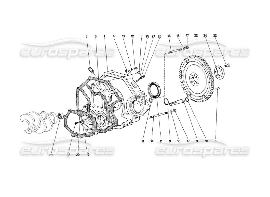 ferrari 308 (1981) gtbi/gtsi schema delle parti del distanziale dell'alloggiamento della frizione e del volano