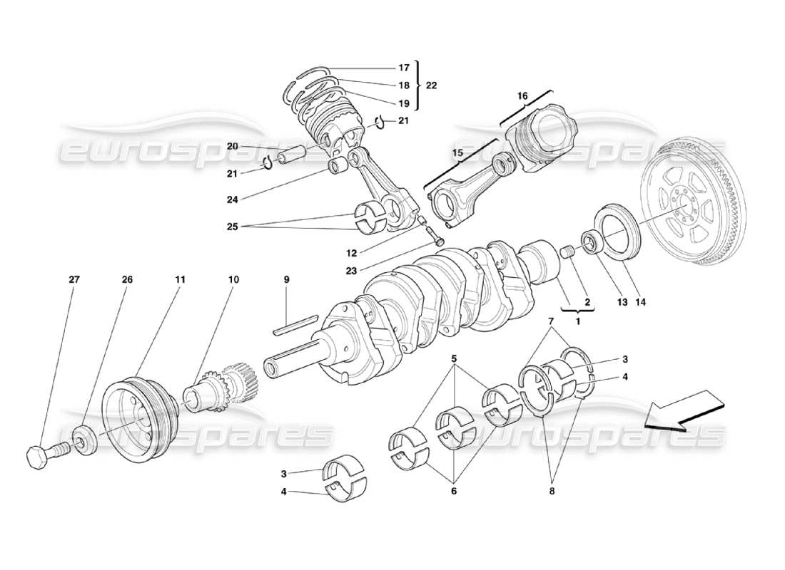 FERRARI 360 CHALLENGE STRADALE SCHEMA DELLE PARTI DI ALBERO MOTORE, BIELLE E PISTONI ferrari 360 challenge stradale schema delle parti di albero motore, bielle e pistoni