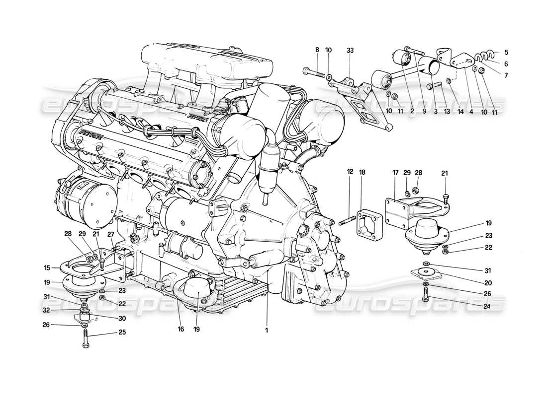 ferrari mondial 8 (1981) motore: diagramma delle parti del cambio e dei supporti