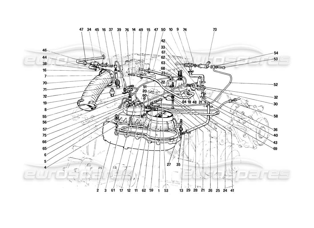 ferrari mondial 8 (1981) sistema di iniezione del carburante: distributori di carburante, diagramma delle parti delle linee