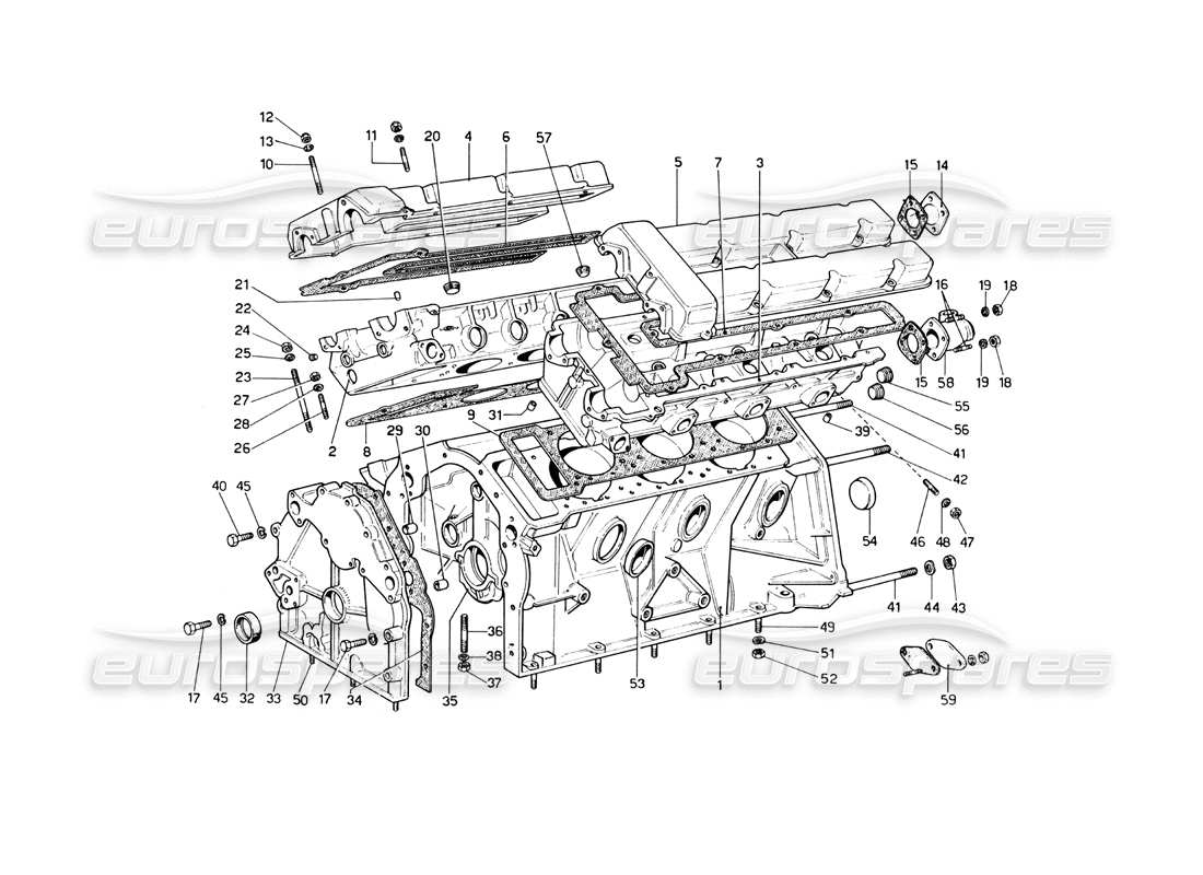 ferrari 246 dino (1975) schema delle parti del basamento e delle testate