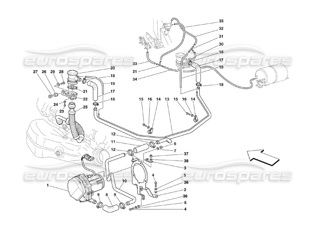 FERRARI 360 CHALLENGE STRADALE SCHEMA DELLE PARTI DEL SISTEMA D'ARIA SECONDARIA ferrari 360 challenge stradale schema delle parti del sistema d'aria secondaria