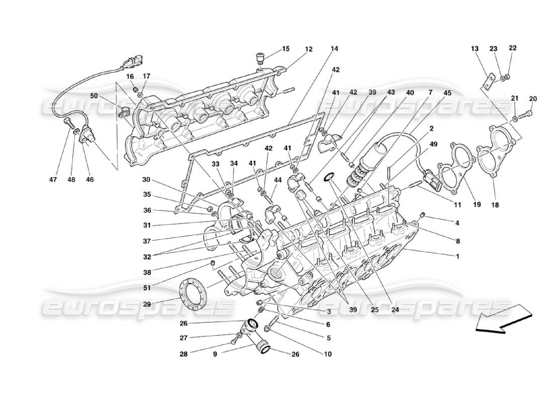 FERRARI 360 CHALLENGE STRADALE SCHEMA DELLE PARTI DELLA TESTATA DESTRA ferrari 360 challenge stradale schema delle parti della testata destra