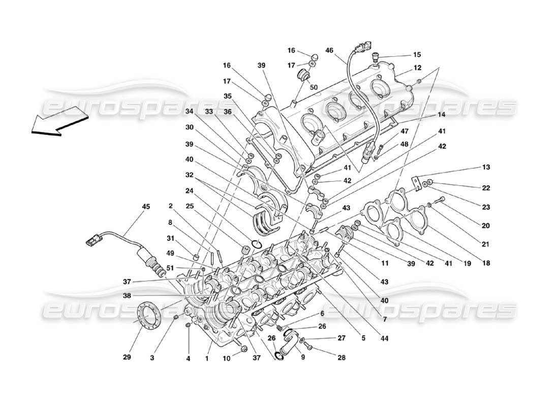 FERRARI 360 CHALLENGE STRADALE DIAGRAMMA DELLE PARTI DELLA TESTATA DEL CILINDRO SINISTRA ferrari 360 challenge stradale diagramma delle parti della testata del cilindro sinistra