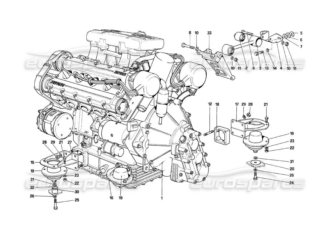 ferrari 308 (1981) gtbi/gtsi motore: diagramma delle parti del cambio e dei supporti