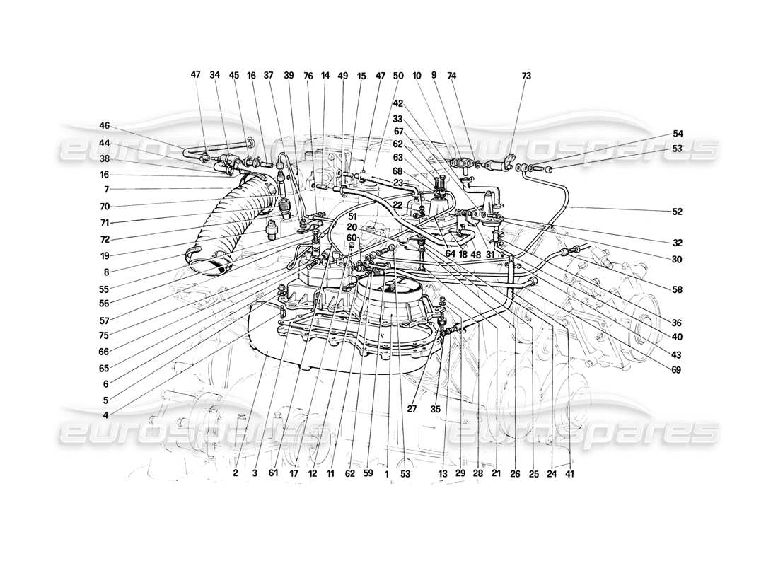 ferrari 308 (1981) gtbi/gtsi sistema di iniezione del carburante: distributori di carburante, diagramma delle parti delle linee