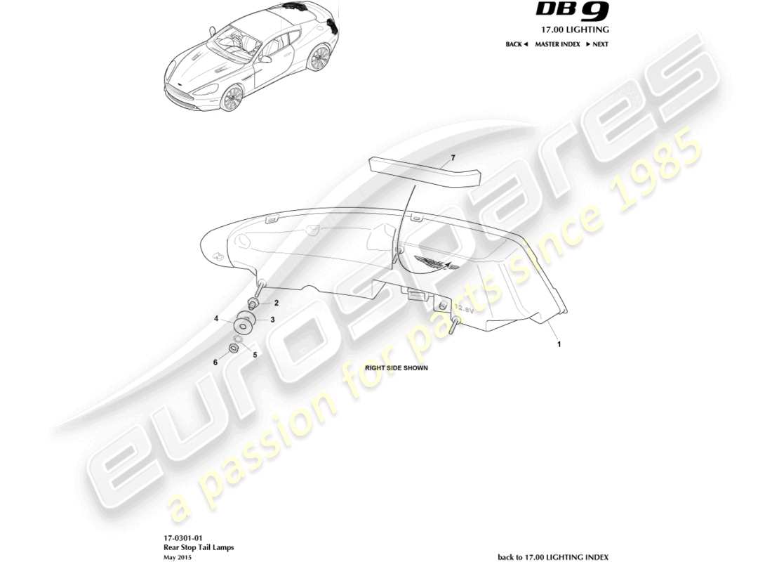 aston martin db9 (2014) diagramma delle parti delle luci posteriori