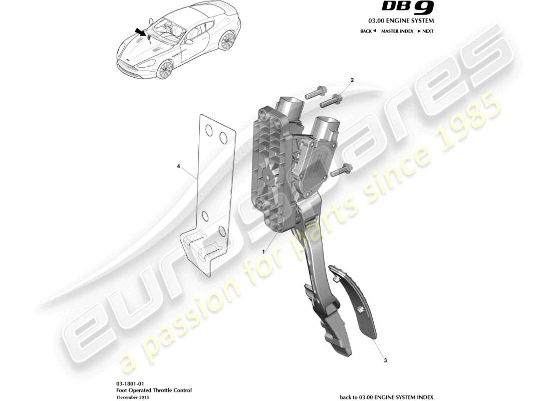 aston martin db9 (2014) diagramma delle parti del controllo dell'acceleratore