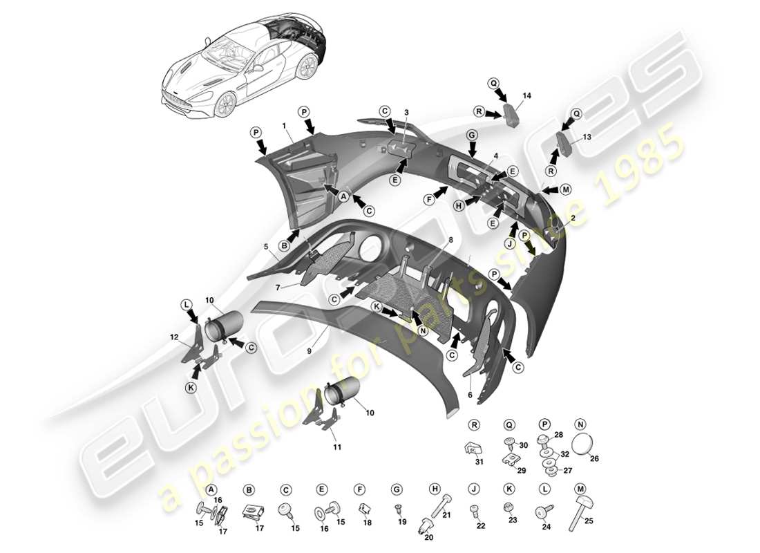 aston martin vanquish (2013) paraurti posteriore diagramma delle parti