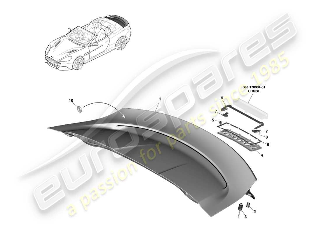 aston martin vanquish (2013) assemblea decklid, volante diagramma delle parti
