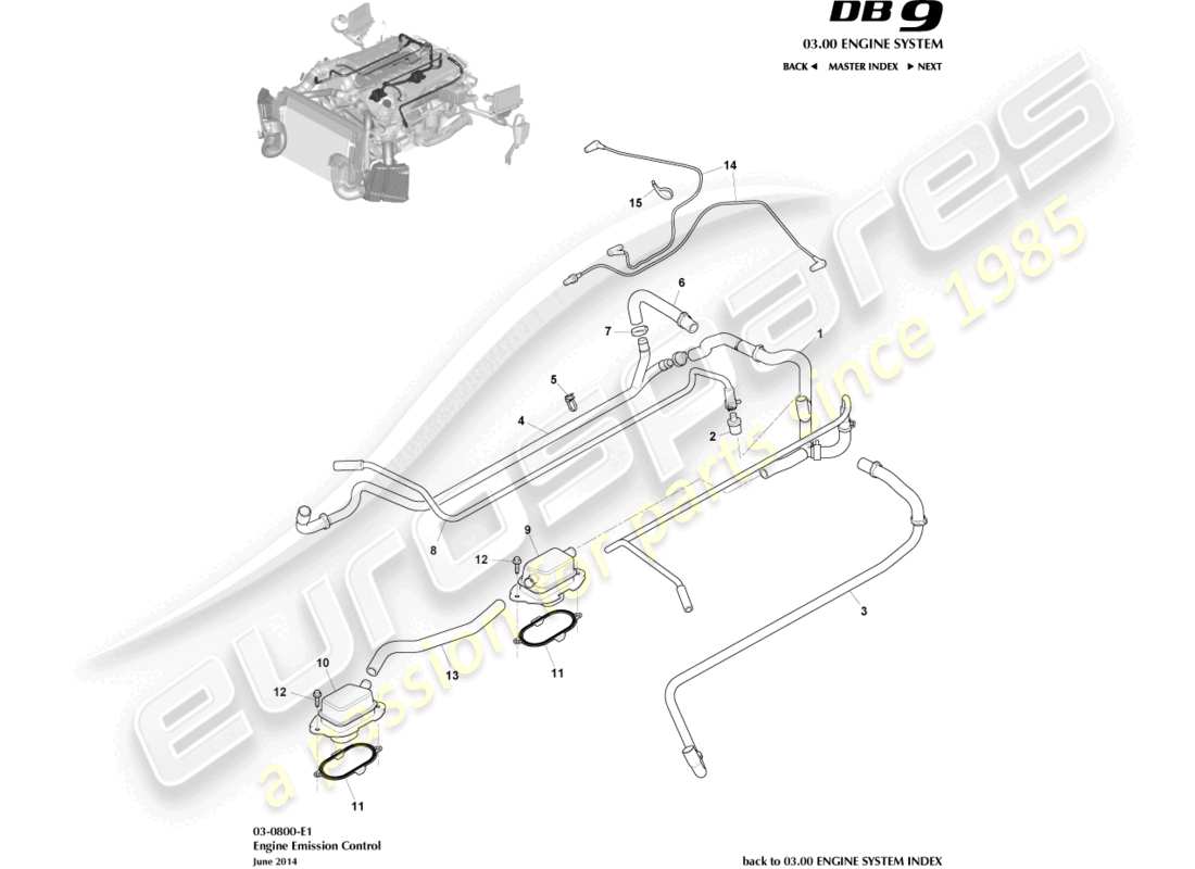 aston martin db9 (2014) diagramma delle parti del controllo delle emissioni