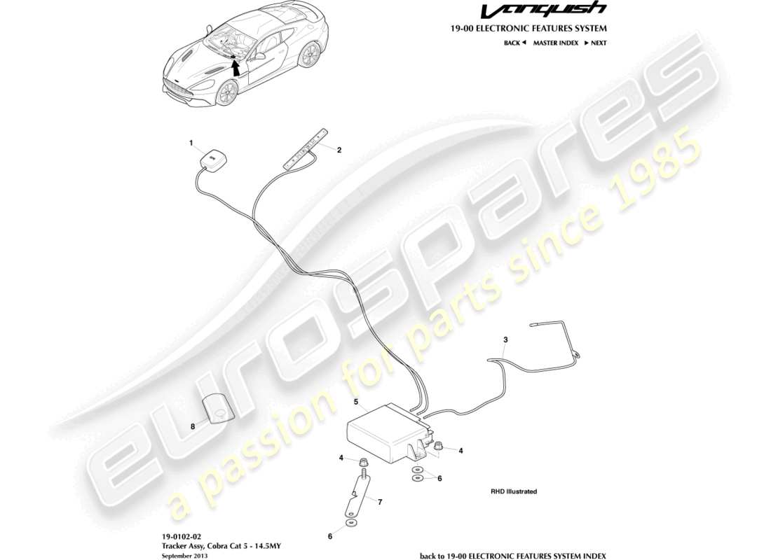 aston martin vanquish (2017) cat-5 tracker, 14.5my diagramma delle parti