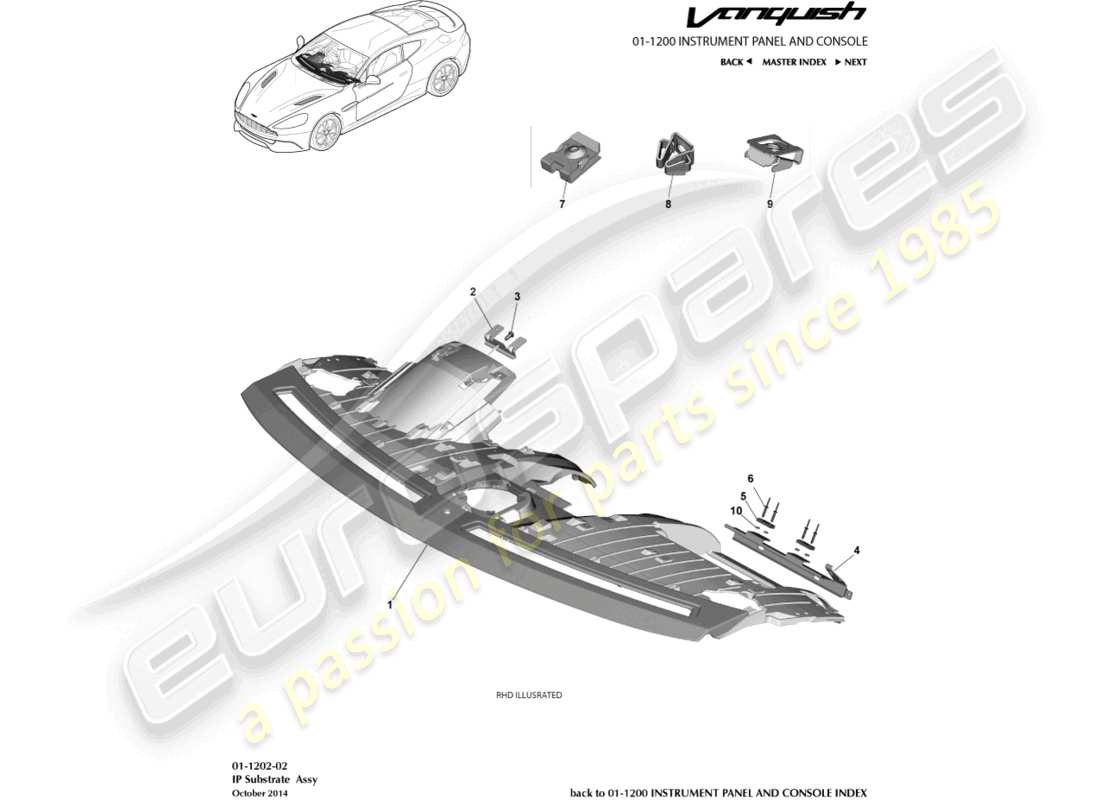 aston martin vanquish (2017) diagramma delle parti del substrato ip