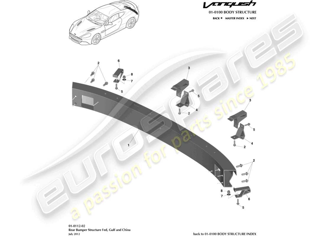 aston martin vanquish (2017) struttura del paraurti posteriore, fed, gcc, diagramma delle parti della cina