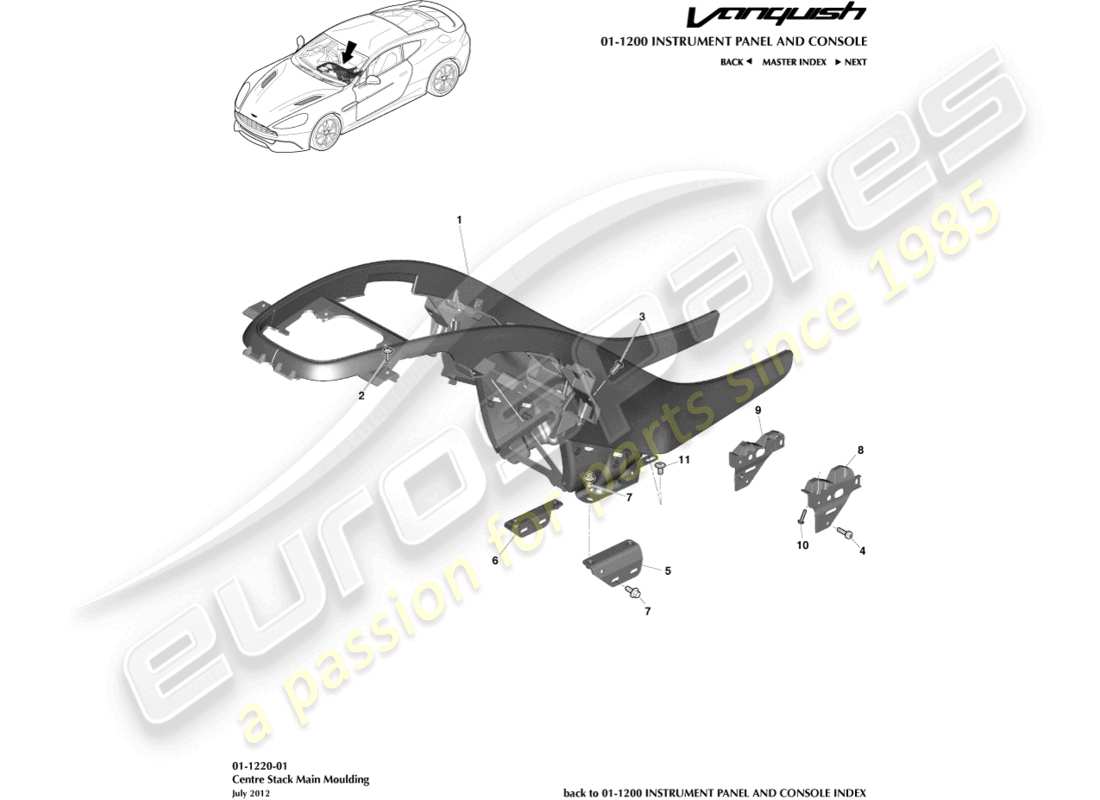 aston martin vanquish (2017) diagramma della parte di stampaggio della pila centrale