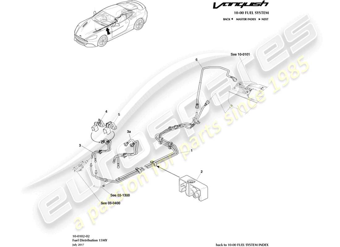 aston martin vanquish (2017) distribuzione del carburante, 15my nel diagramma delle parti