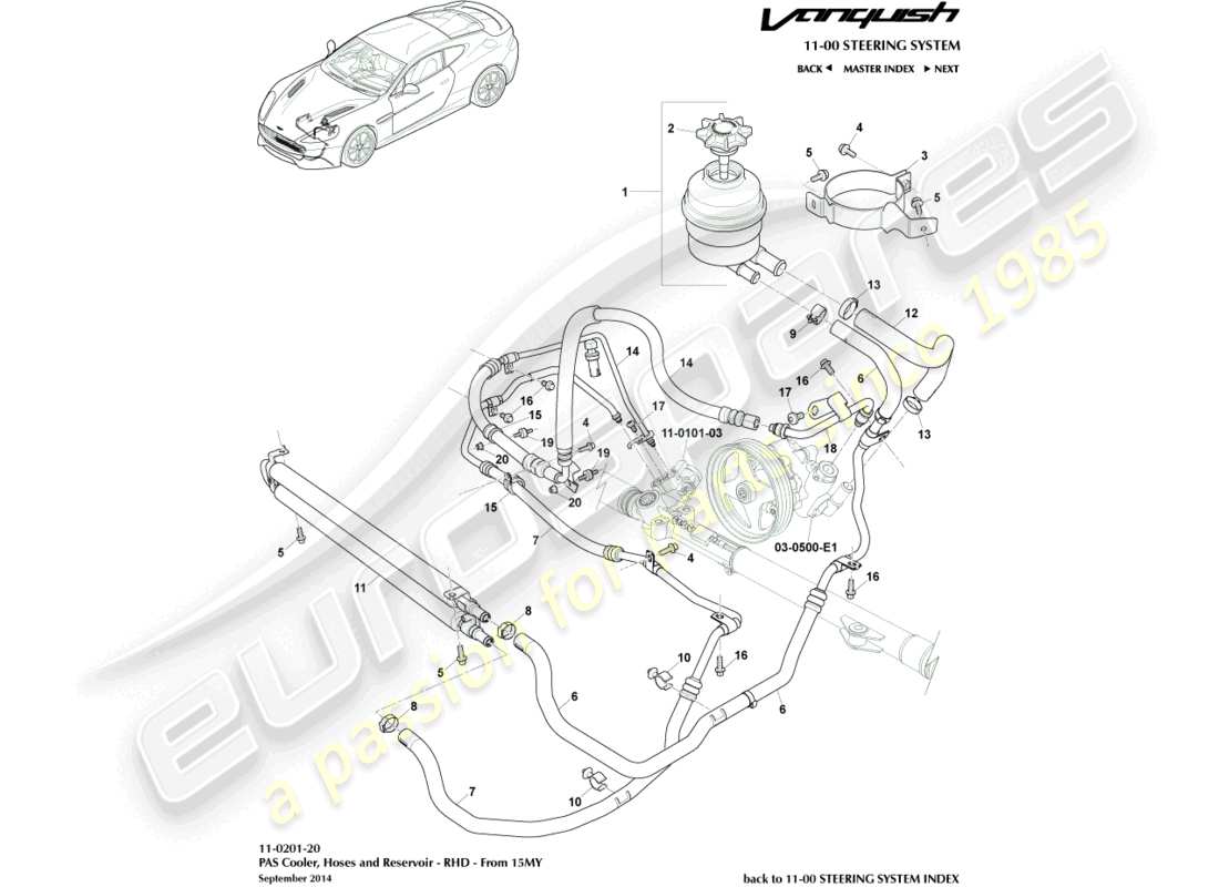 aston martin vanquish (2017) tubi pas, guida a destra 15my nel diagramma delle parti