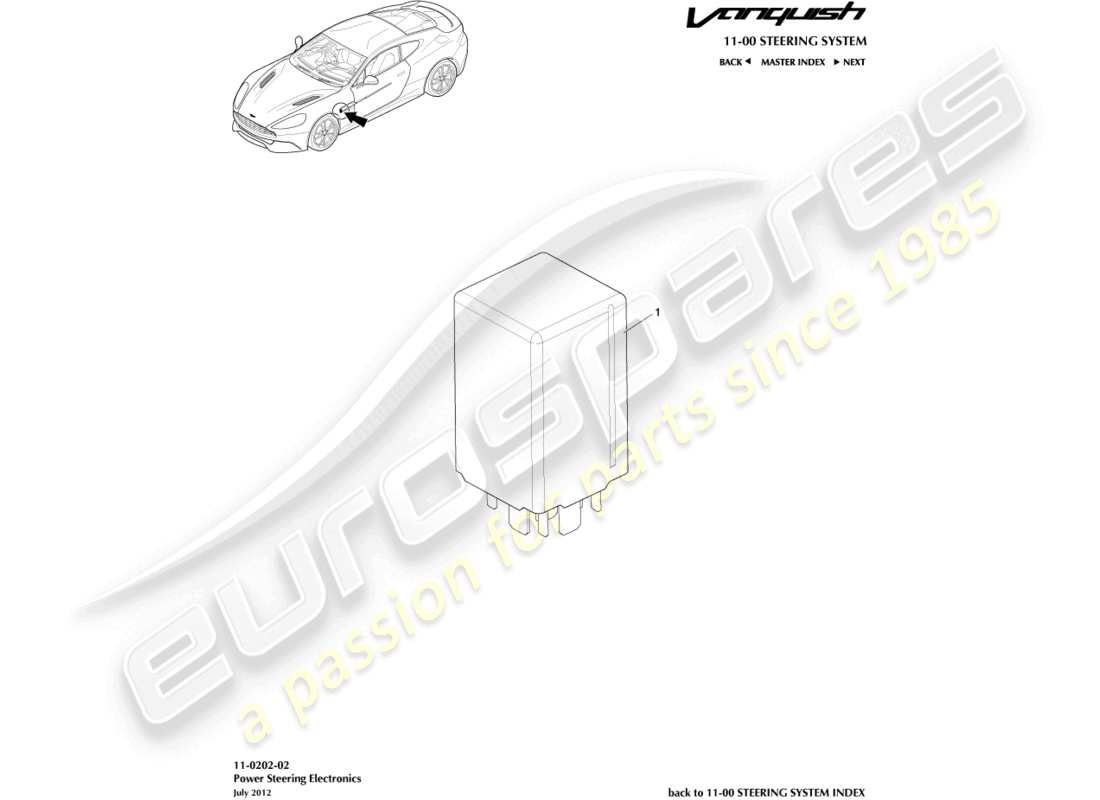 aston martin vanquish (2017) diagramma delle parti del modulo sterzo