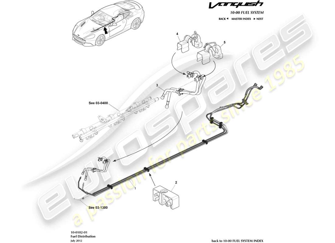 aston martin vanquish (2018) distribuzione carburante, a 15my diagramma delle parti