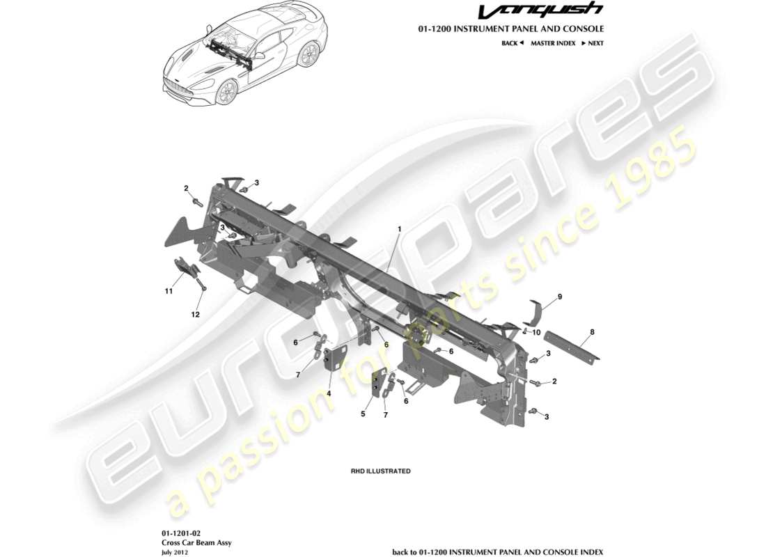 aston martin vanquish (2018) traversa ip diagramma delle parti