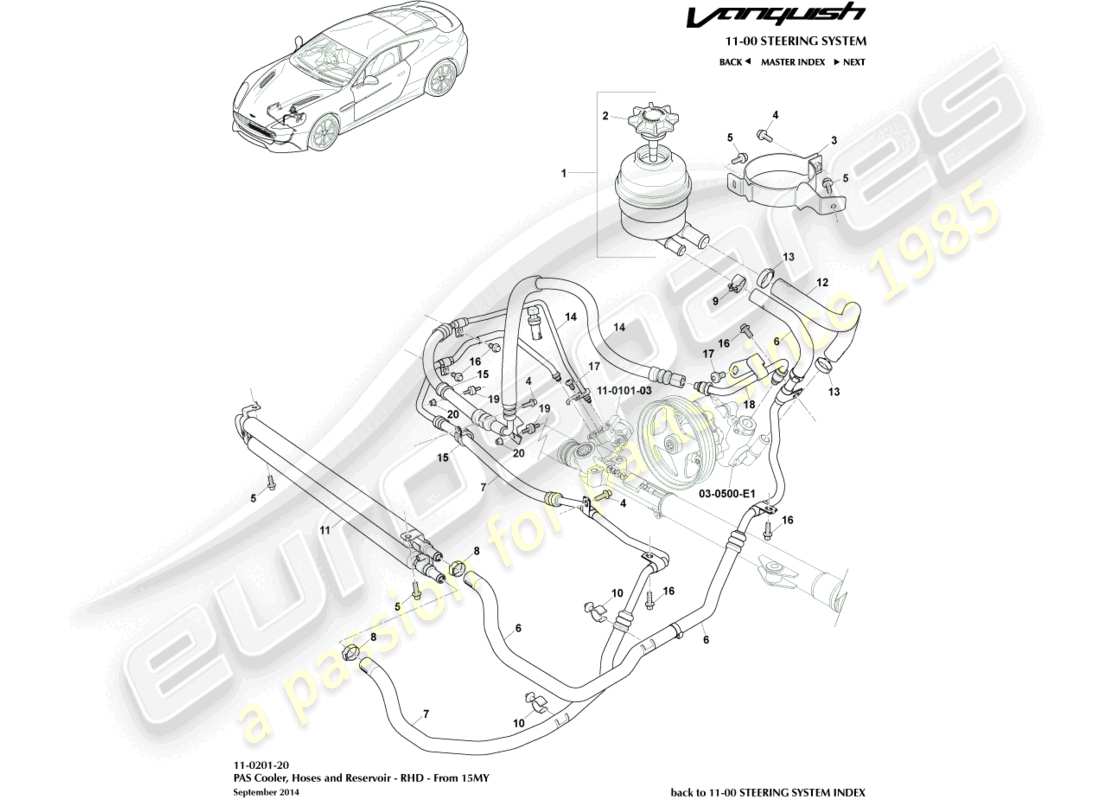aston martin vanquish (2018) tubi pas, guida a destra 15my sul diagramma delle parti
