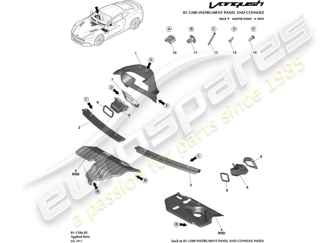aston martin vanquish (2017) parti applicate diagramma delle parti