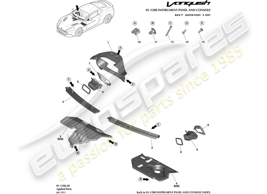 aston martin vanquish (2017) diagramma delle parti delle parti applicate