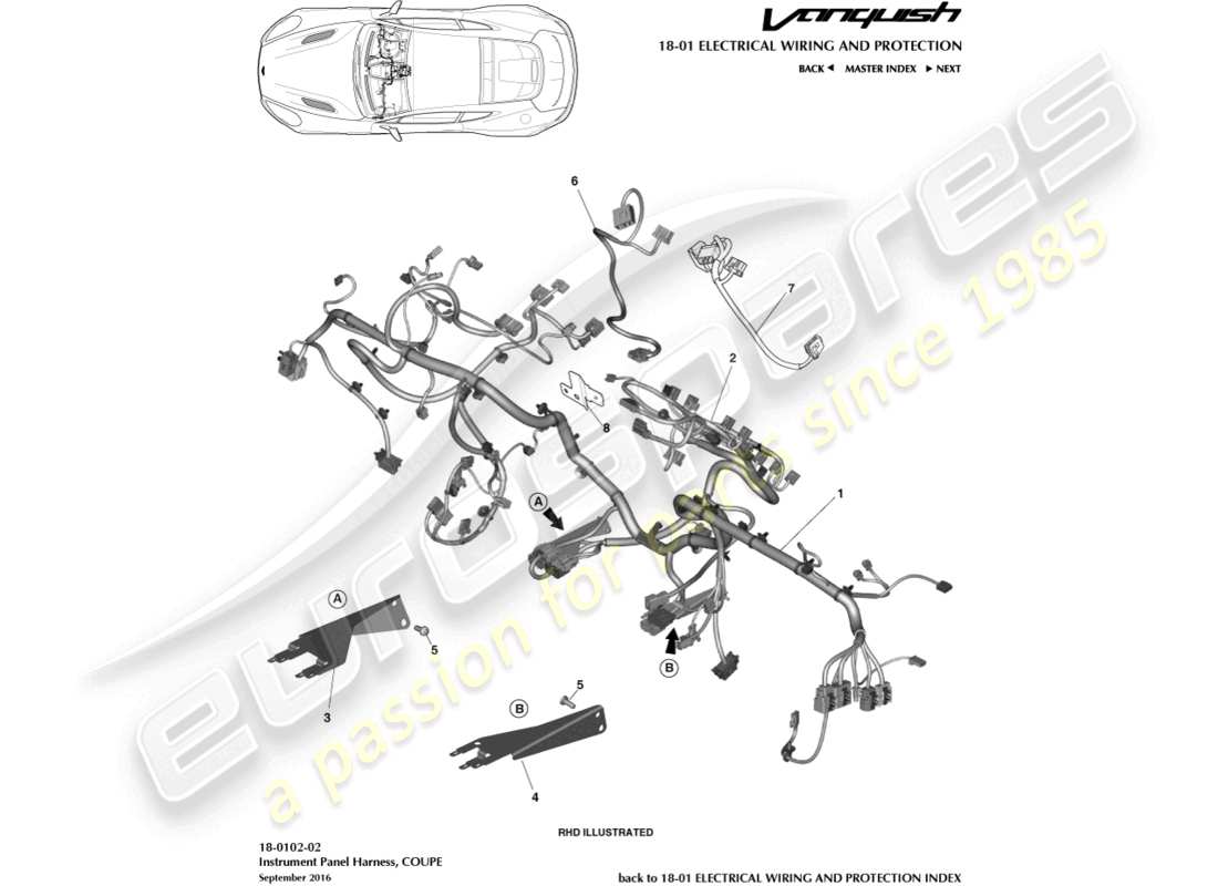 aston martin vanquish (2017) diagramma delle parti del cablaggio ip