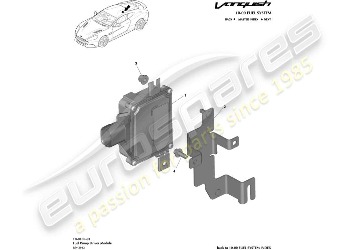 aston martin vanquish (2015) modulo pompa carburante diagramma delle parti