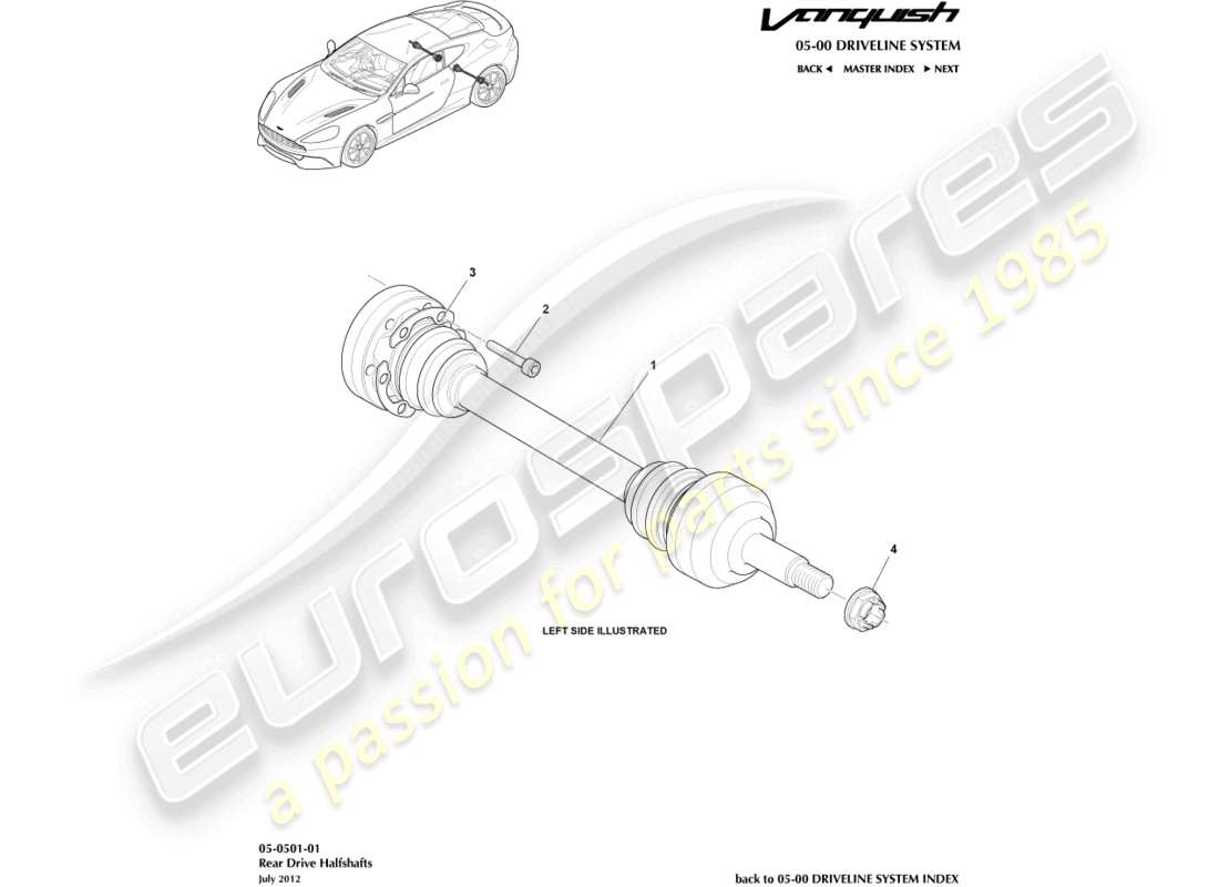 aston martin vanquish (2017) schema delle parti del gruppo semialbero posteriore